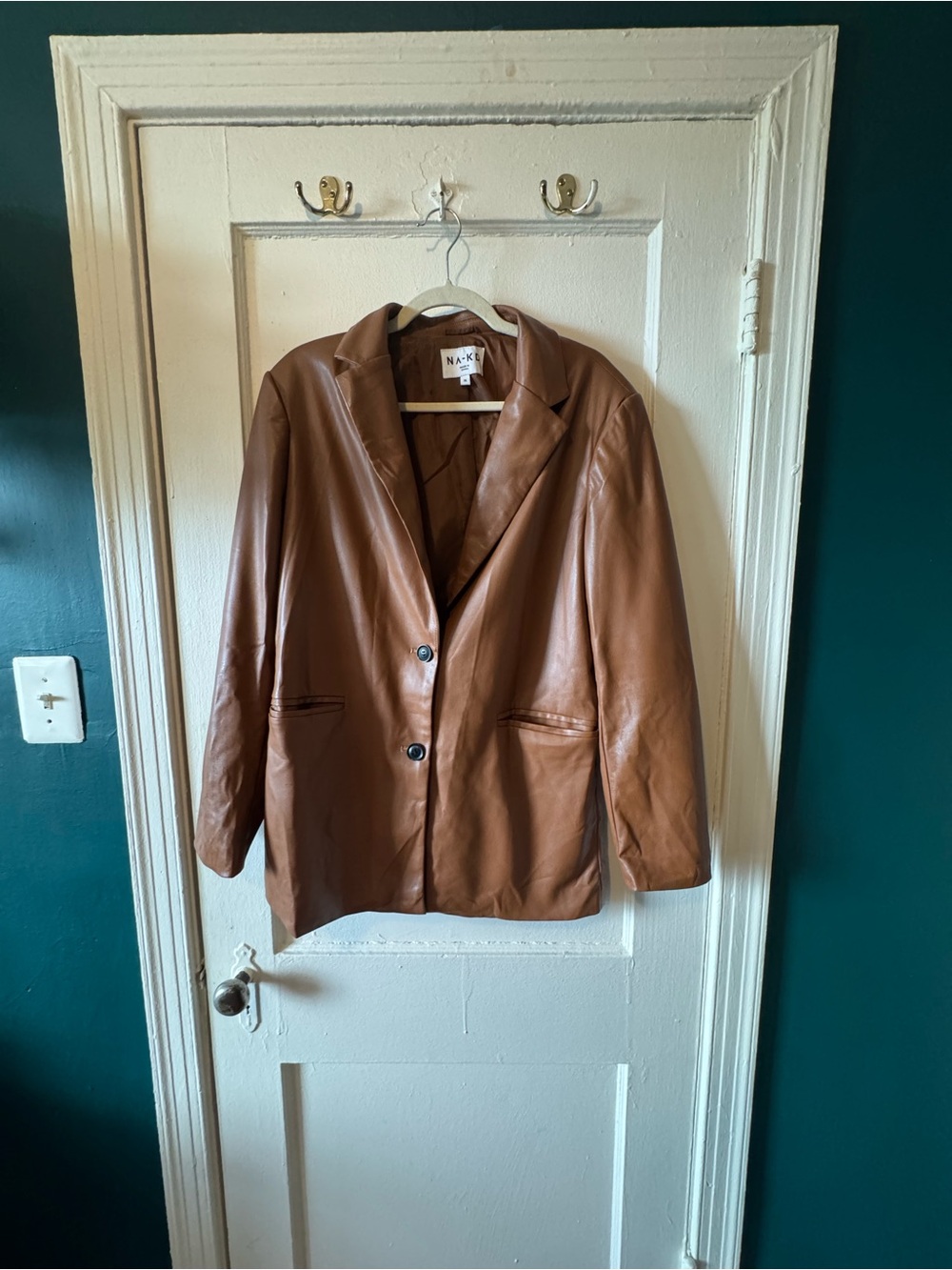 NA-ED Leather Brown Single-Breasted Blazer Jacket